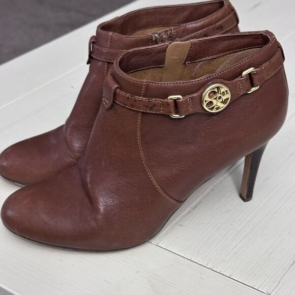 Coach Salene high heel ankle booties brown tan leather ginger 3.5 heel Size 8 - Picture 6 of 15